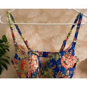 NWT Rosa Faia Jenette 36D Cup Underwire Bra Floral Blue Pink Multicolored